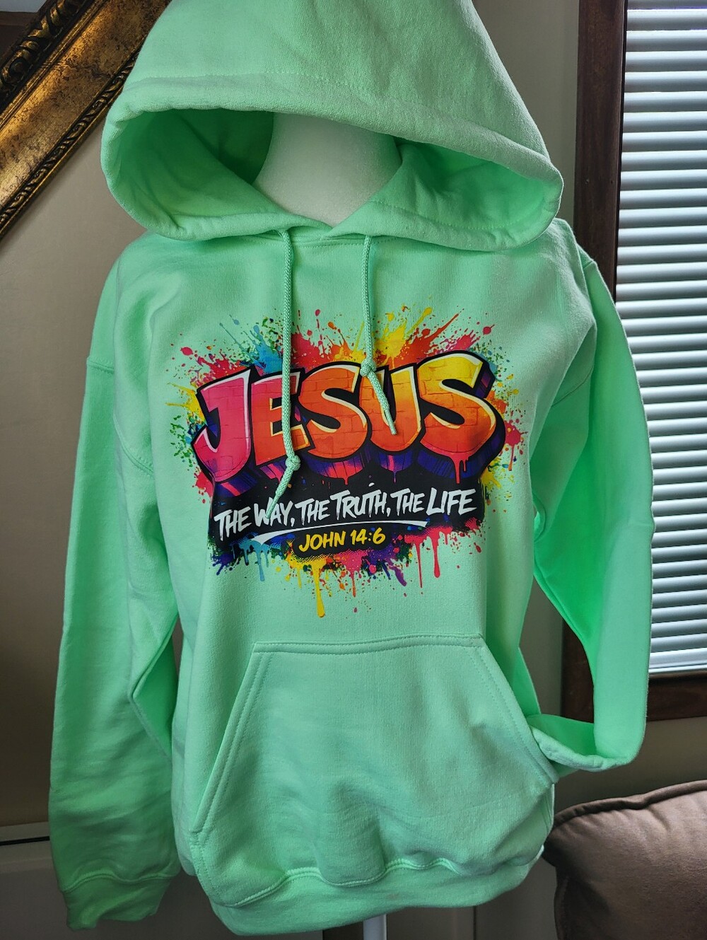 Mint Green Hoodie - Jesus Graphic Pullover